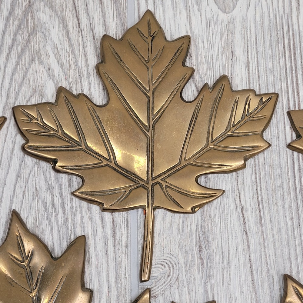 Lot of 6 Brass Maple Leaf Wall Decor Gold Tone Leaves Mid Century Modern MCM Vtg - Picture 3 of 13